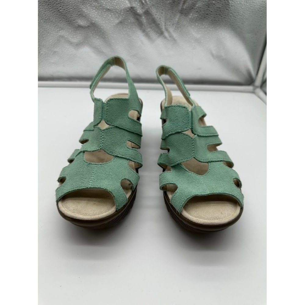 Skechers Parallel Mint Green Suede Wedge Sandals‎ Memory Foam Womens 6.5